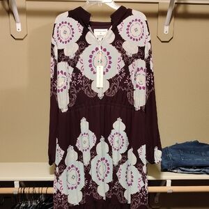 Lane Bryant Plum and Cream Printed V-Neck Dress